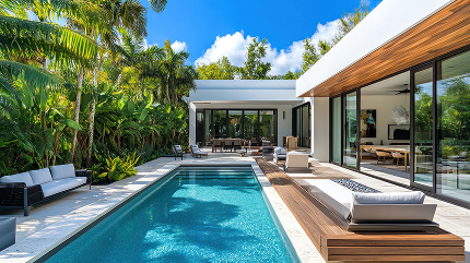 Casa moderna con piscina y jardín, construida por AGV Reformas.